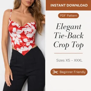 Elegant Tie-Back Crop Top sewing pattern - PDF instant download