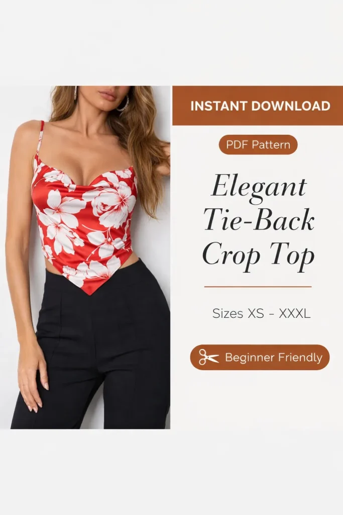 Elegant Tie-Back Crop Top sewing pattern - PDF instant download