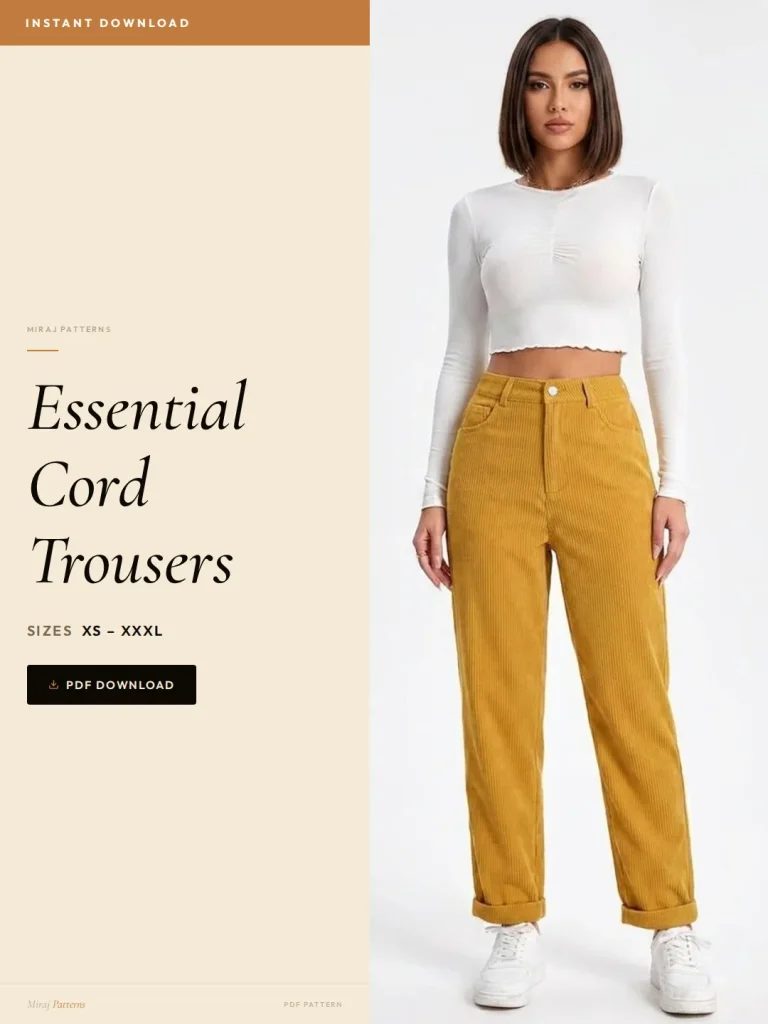 Essential Cord Trousers sewing pattern - PDF instant download