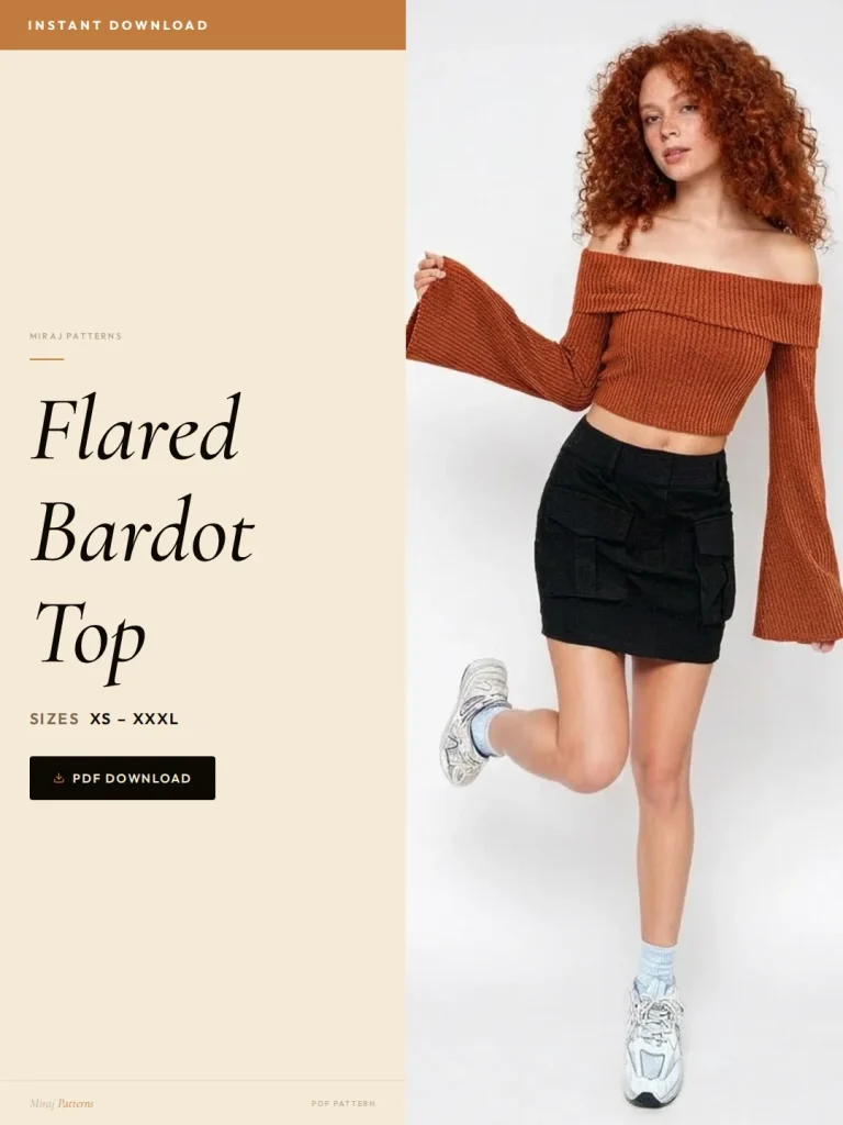 Flared Bardot Top sewing pattern - PDF instant download