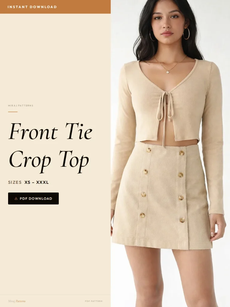 Front Tie Crop Top sewing pattern - PDF instant download