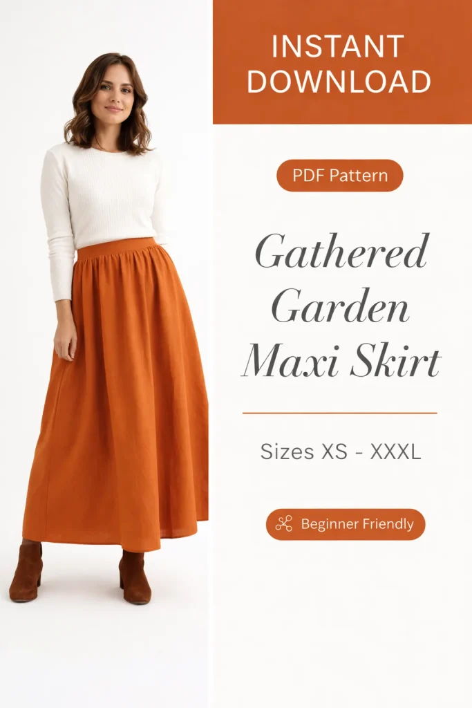 Gathered Garden Maxi Skirt sewing pattern - PDF instant download