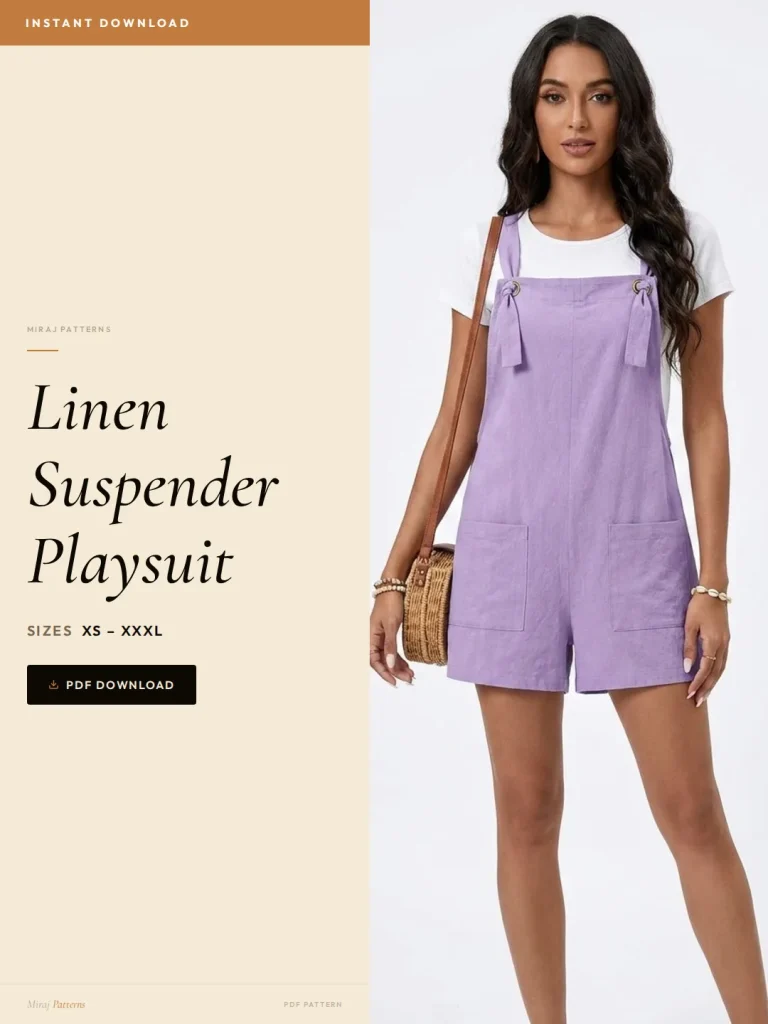Linen Suspender Playsuit sewing pattern - PDF instant download