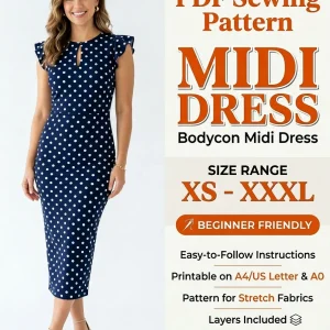 Midi Dress sewing pattern - PDF instant download