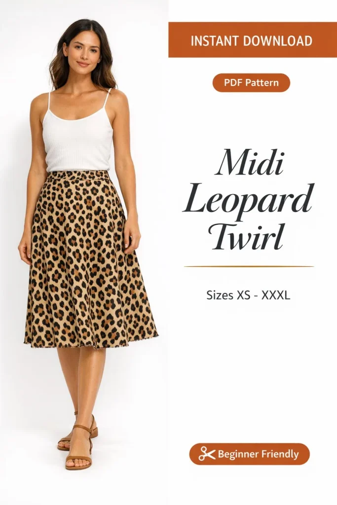Midi Leopard Twirl PDF Sewing Pattern | Beginner-Friendly Instant Download XS-XXXL