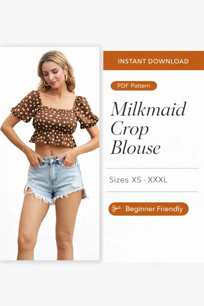 Milkmaid Crop Blouse sewing pattern - PDF instant download