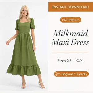 Milkmaid Maxi Dress sewing pattern - PDF instant download