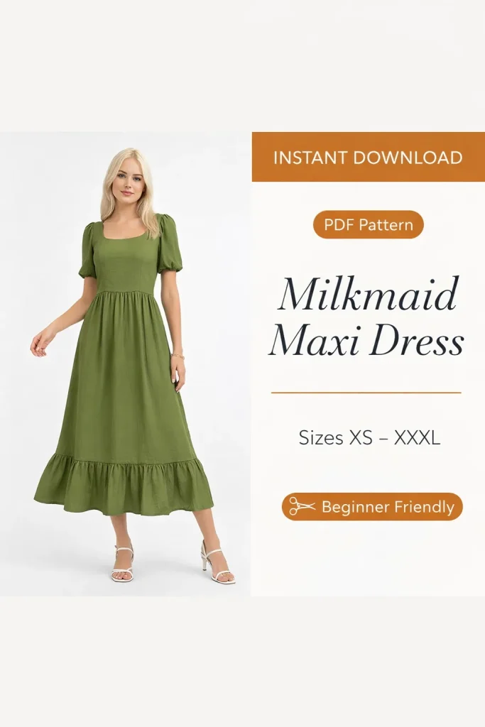 Milkmaid Maxi Dress sewing pattern - PDF instant download