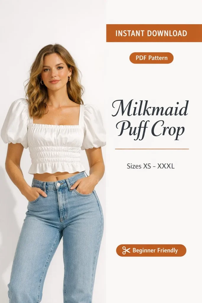 Milkmaid Puff Crop sewing pattern - PDF instant download