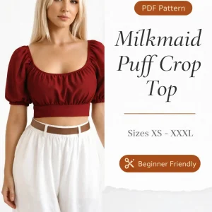 Milkmaid Puff Crop Top sewing pattern - PDF instant download