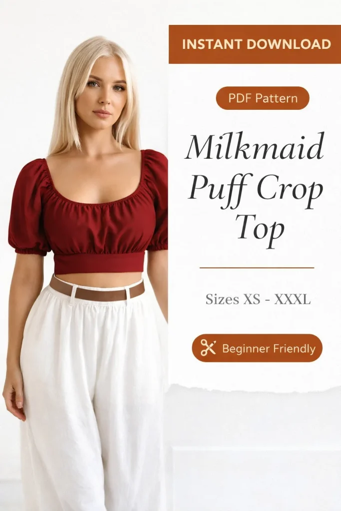 Milkmaid Puff Crop Top sewing pattern - PDF instant download