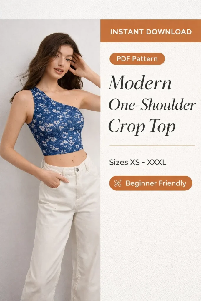 Modern One-Shoulder Crop Top sewing pattern - PDF instant download