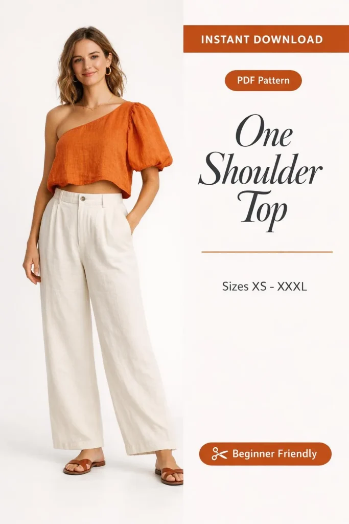 One Shoulder Top PDF Sewing Pattern | Beginner-Friendly Instant Download XS-XXXL