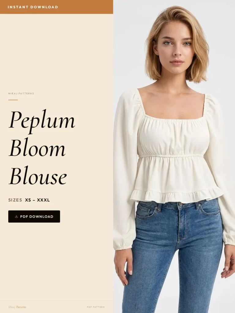 Peplum Bloom Blouse sewing pattern - PDF instant download
