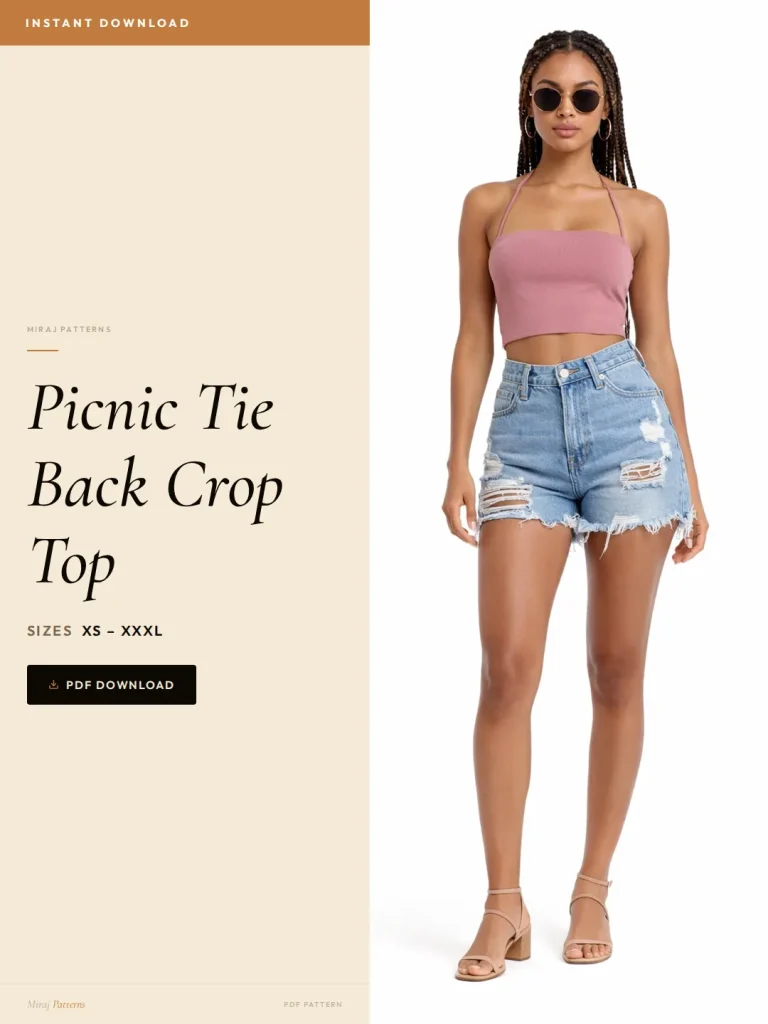 Picnic Tie Back Crop Top sewing pattern - PDF instant download