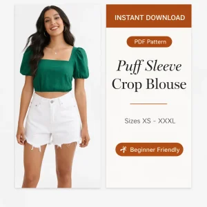 Puff Sleeve Crop Blouse sewing pattern - PDF instant download