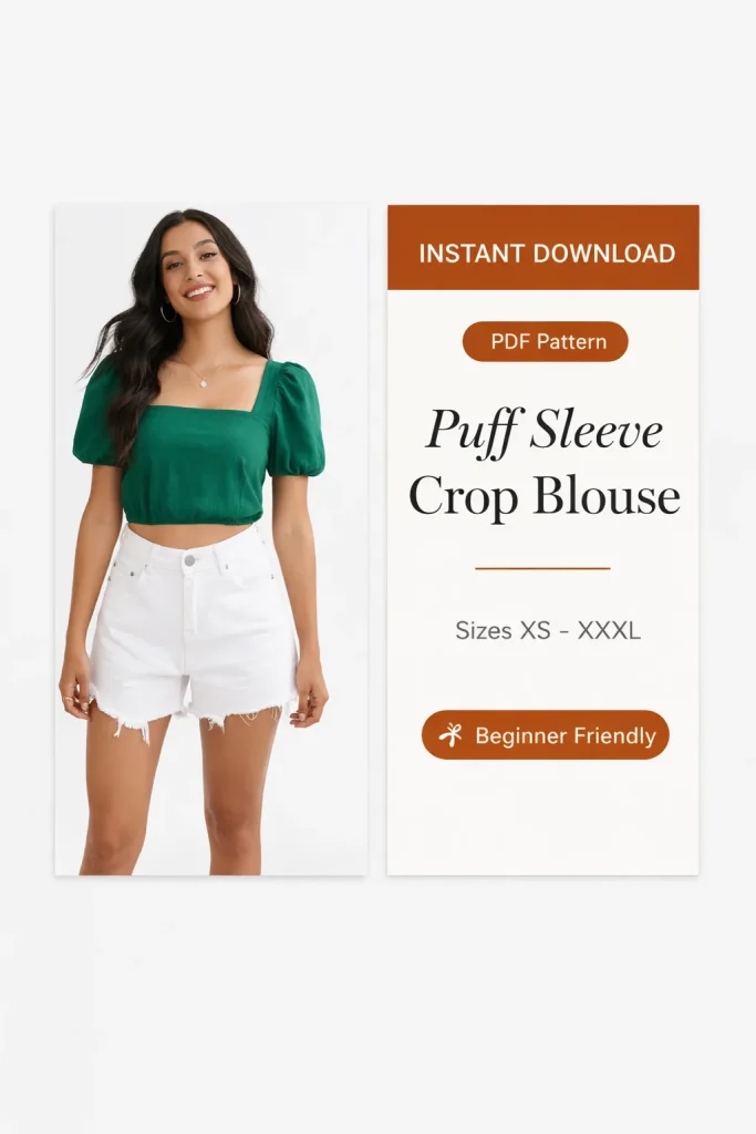 Puff Sleeve Crop Blouse sewing pattern - PDF instant download