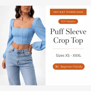 Puff Sleeve Crop Top sewing pattern - PDF instant download