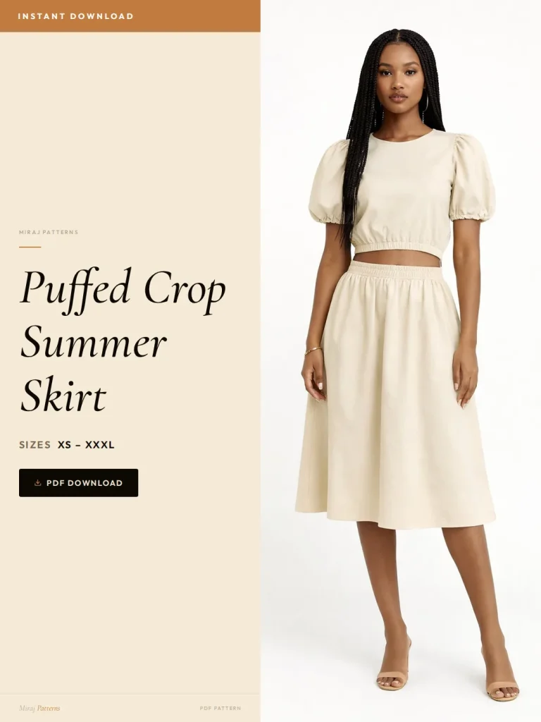 Puffed Crop Summer Skirt sewing pattern - PDF instant download