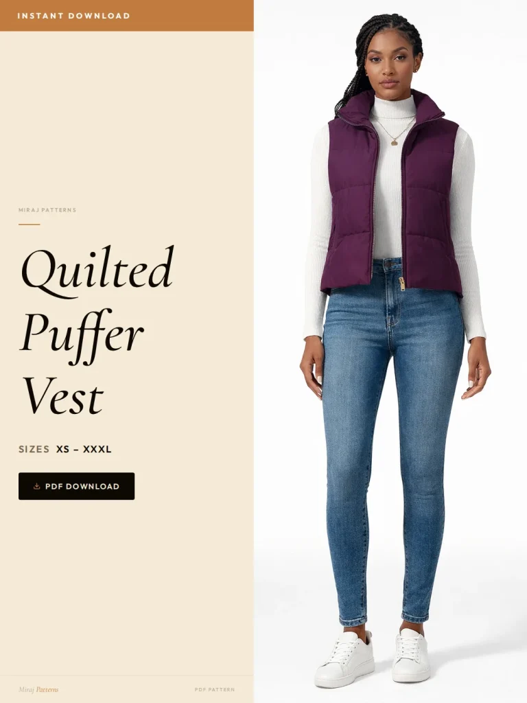 Quilted Puffer Vest sewing pattern - PDF instant download