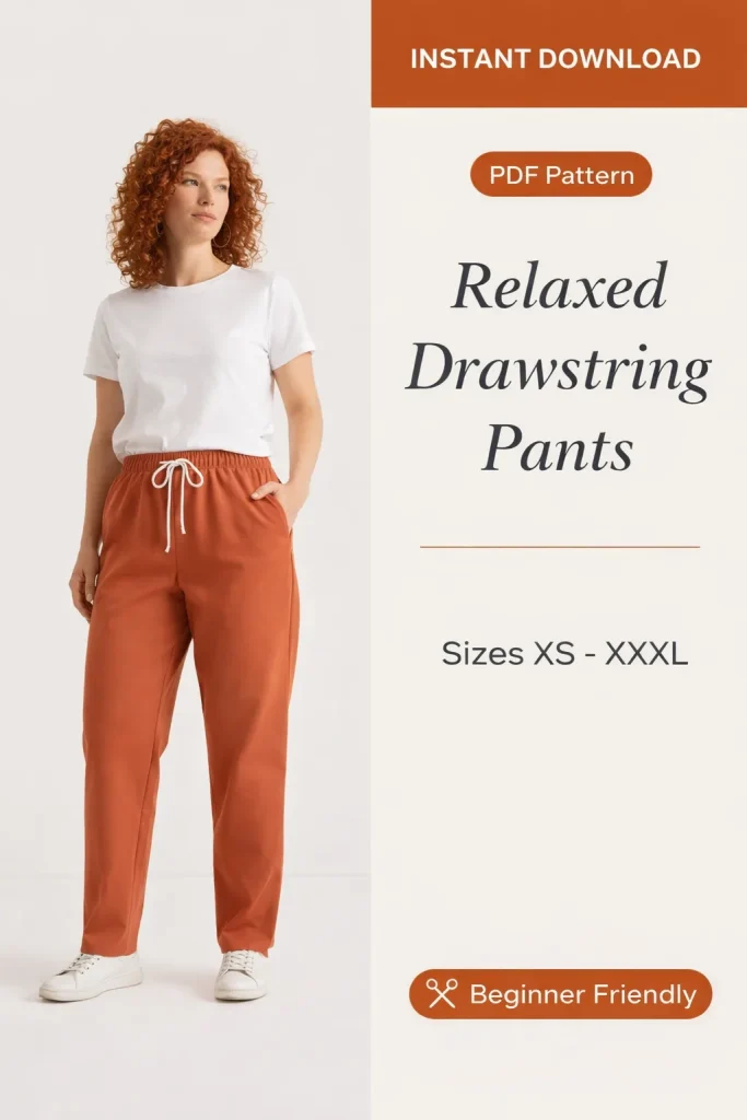 Relaxed Drawstring Pants sewing pattern - PDF instant download
