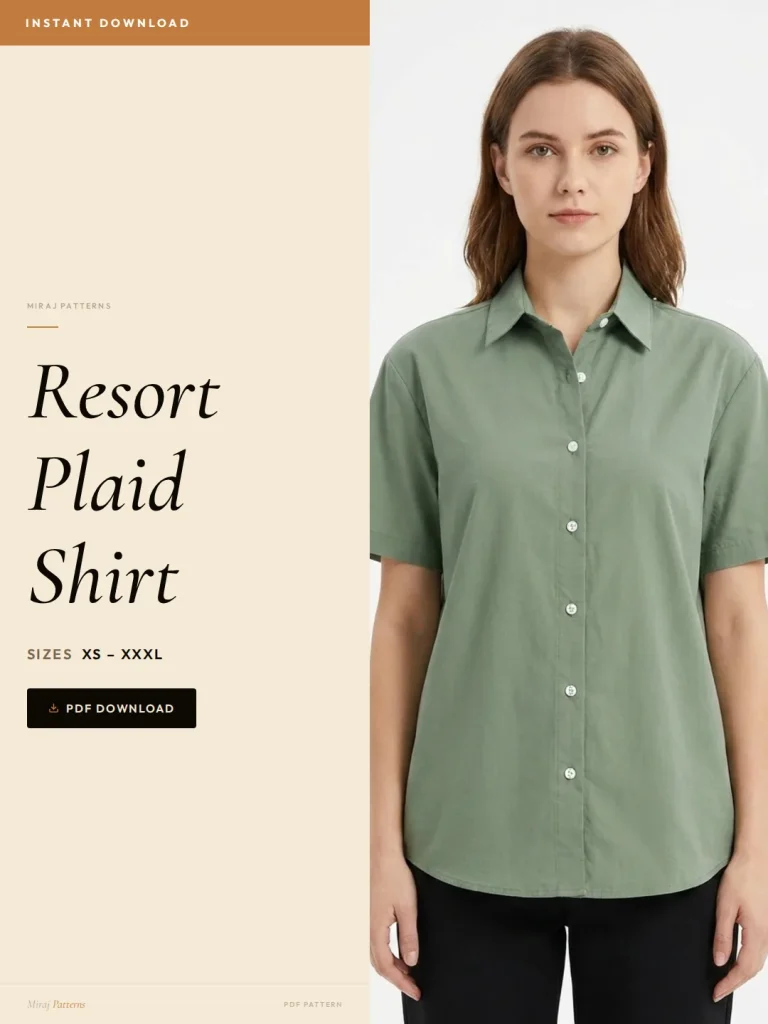 Resort Plaid Shirt sewing pattern - PDF instant download