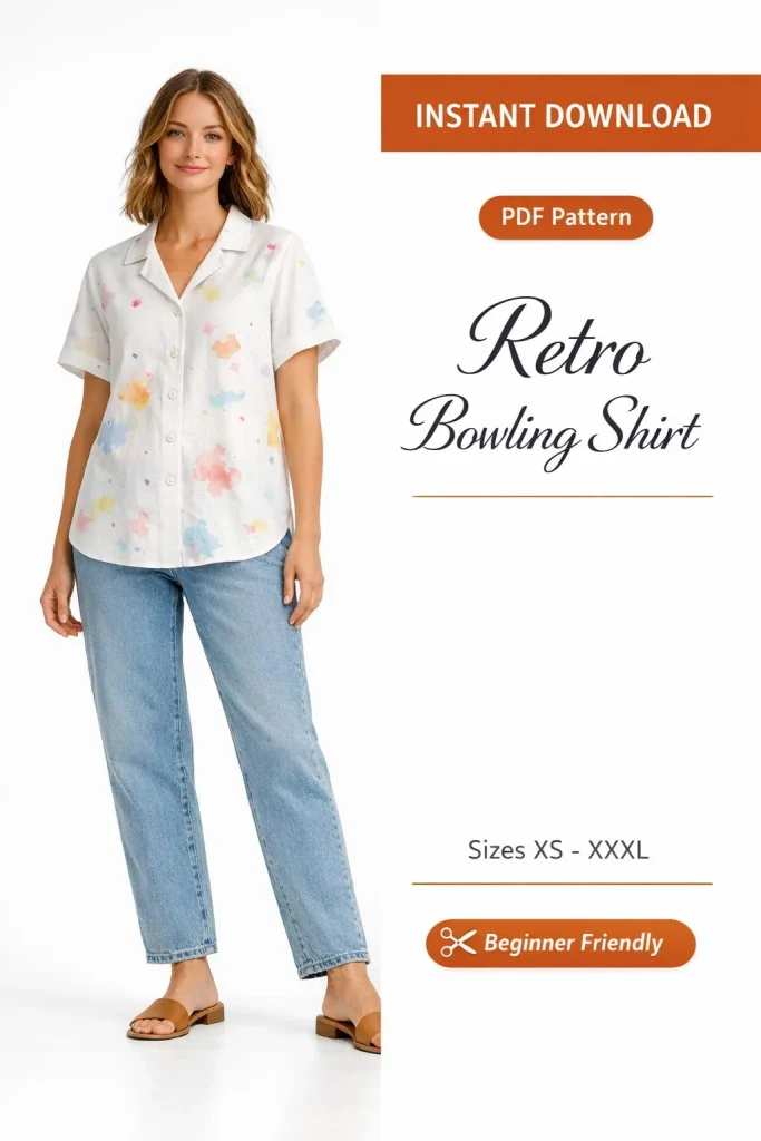 Retro Bowling Shirt sewing pattern - PDF instant download
