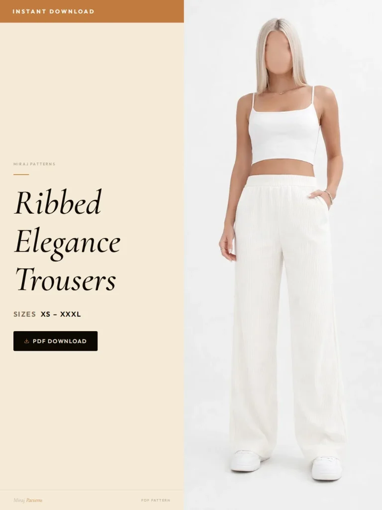 Ribbed Elegance Trousers PDF Sewing Pattern | Beginner-Friendly Instant Download XS-XXXL