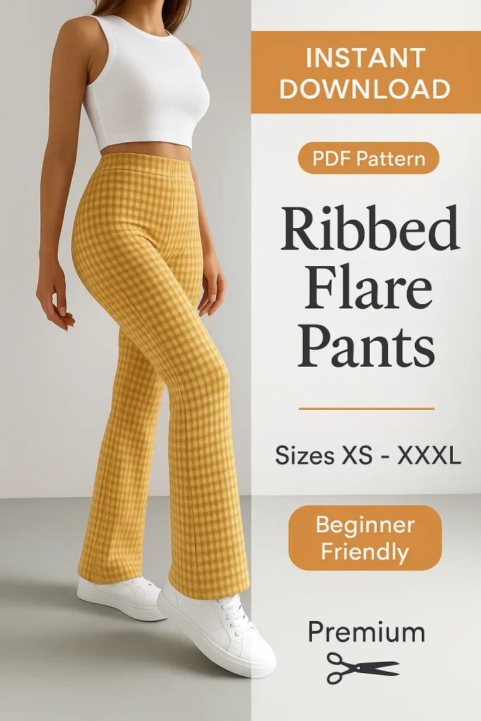 Ribbed Flare Pants sewing pattern - PDF instant download