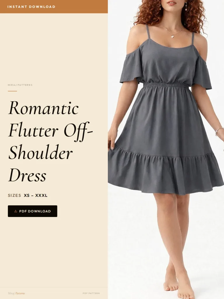 Romantic Flutter Off-Shoulder Dress sewing pattern - PDF instant download