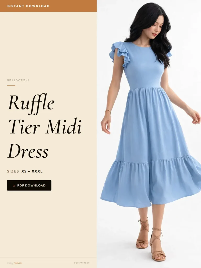 Ruffle Tier Midi Dress sewing pattern - PDF instant download