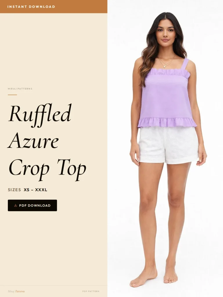 Ruffled Azure Crop Top PDF Sewing Pattern | Beginner-Friendly Instant Download XS-XXXL