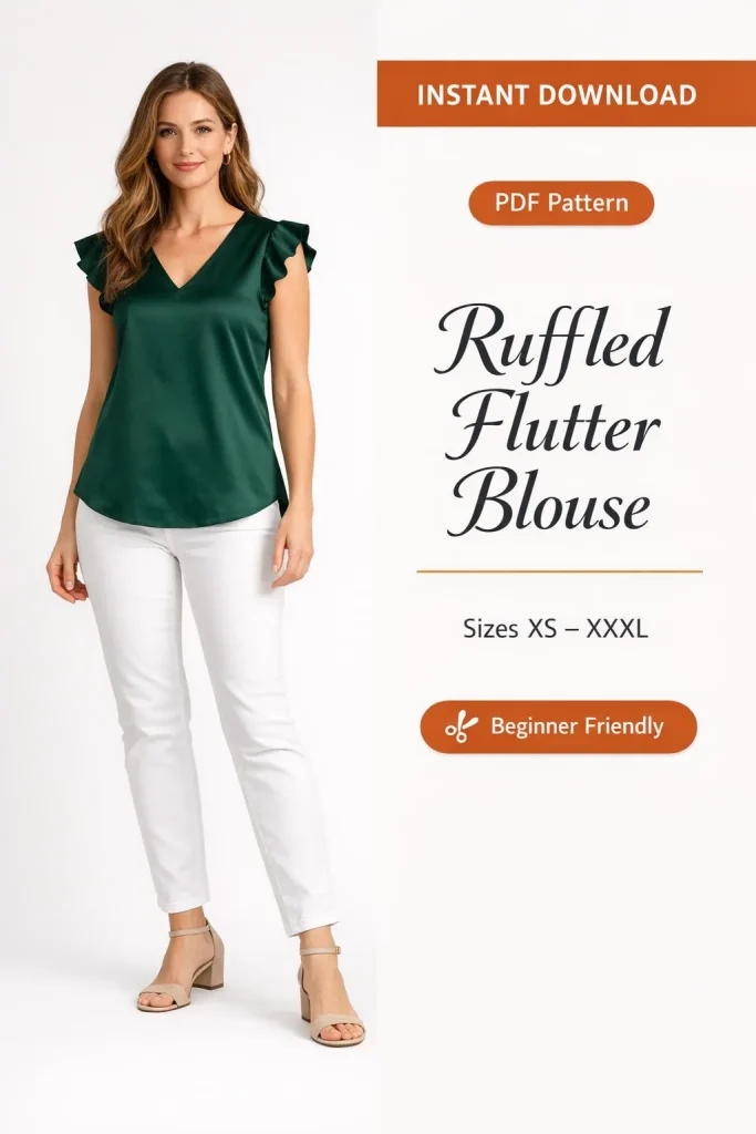 Ruffled Flutter Blouse PDF Sewing Pattern | Beginner-Friendly Instant Download XS-XXXL