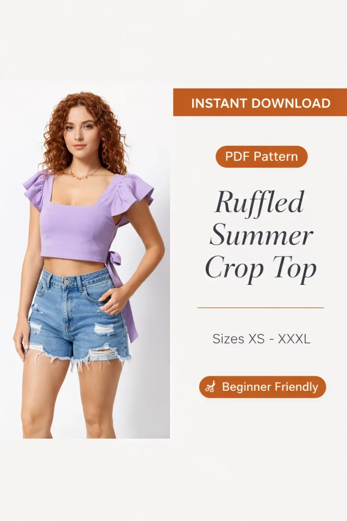 Ruffled Summer Crop Top sewing pattern - PDF instant download