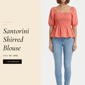 Santorini Shirred Blouse sewing pattern - PDF instant download