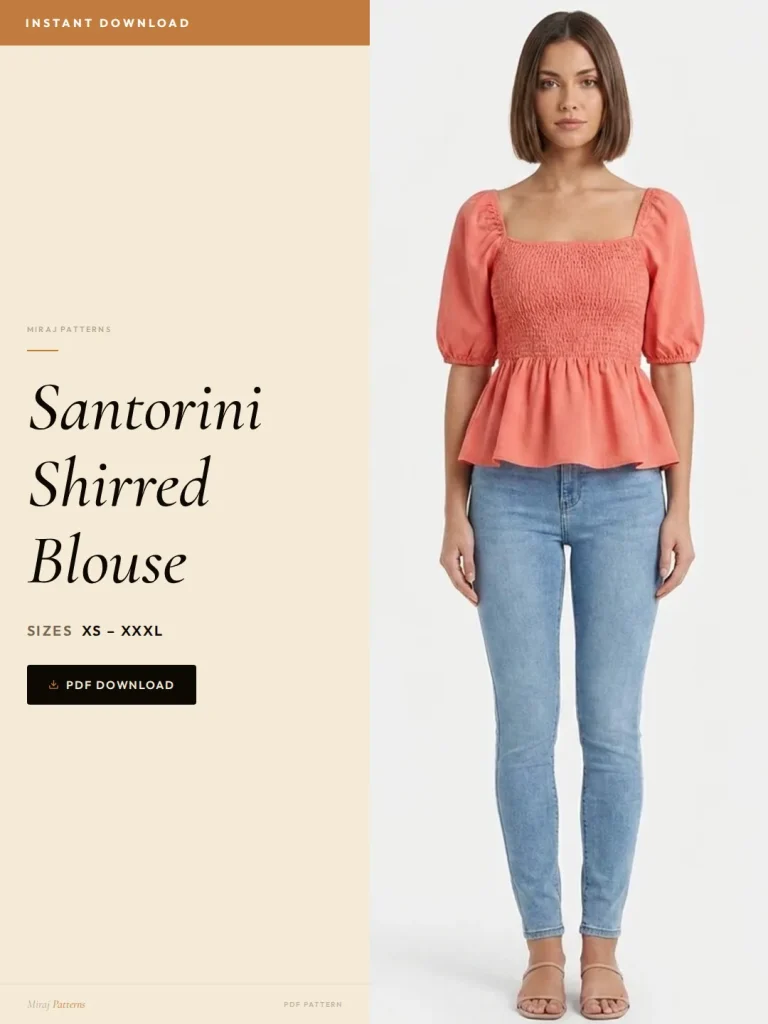 Santorini Shirred Blouse sewing pattern - PDF instant download