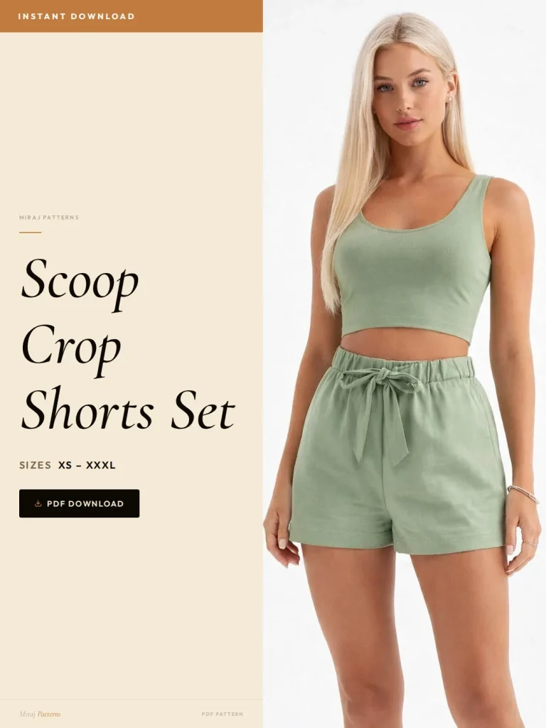 Scoop Crop Shorts Set sewing pattern - PDF instant download