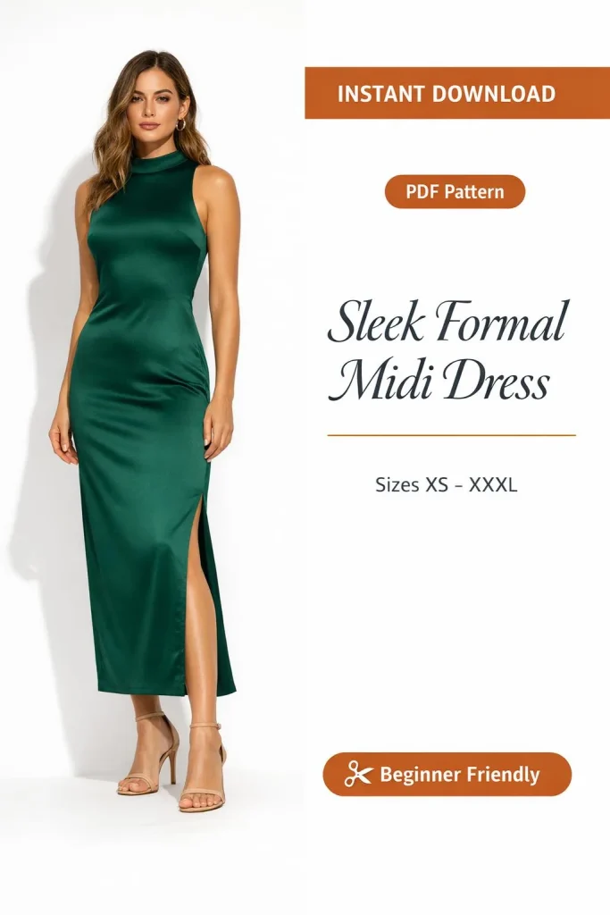 Sleek Formal Midi Dress sewing pattern