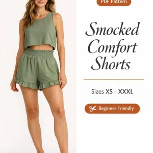 Smocked Comfort Shorts sewing pattern - PDF instant download