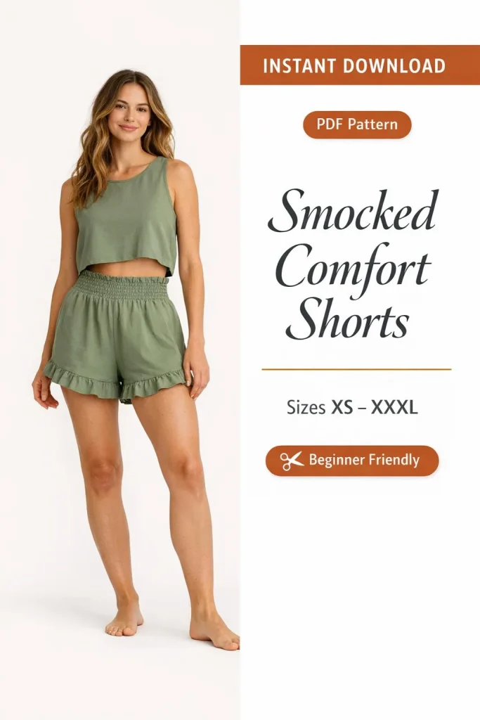 Smocked Comfort Shorts PDF Sewing Pattern | Beginner-Friendly Instant Download XS-XXXL