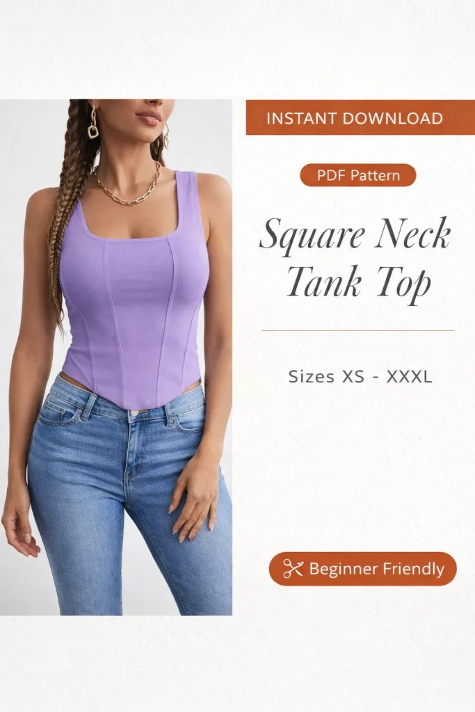 Square Neck Tank Top sewing pattern - PDF instant download