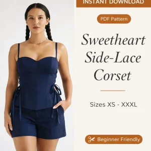 Sweetheart Side-Lace Corset sewing pattern - PDF instant download