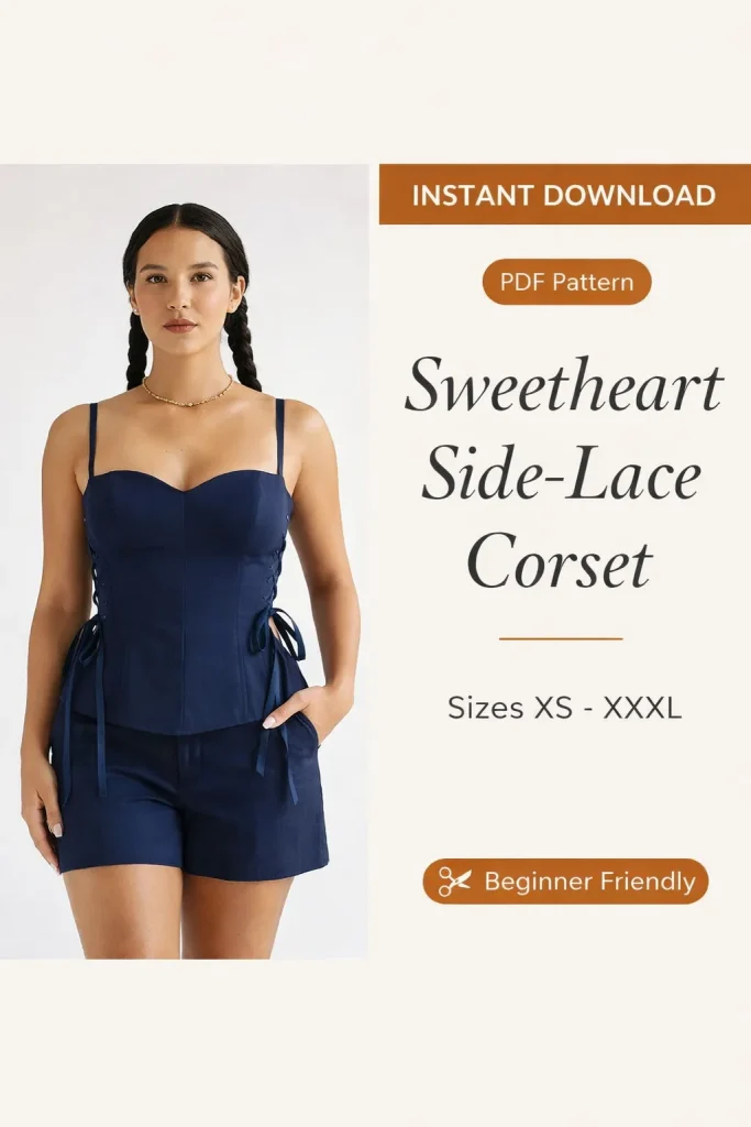 Sweetheart Side-Lace Corset sewing pattern - PDF instant download