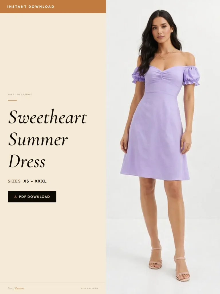 Sweetheart Summer Dress sewing pattern - PDF instant download