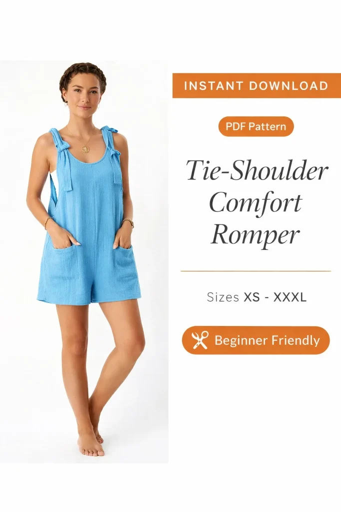 Tie-Shoulder Comfort Romper sewing pattern - PDF instant download