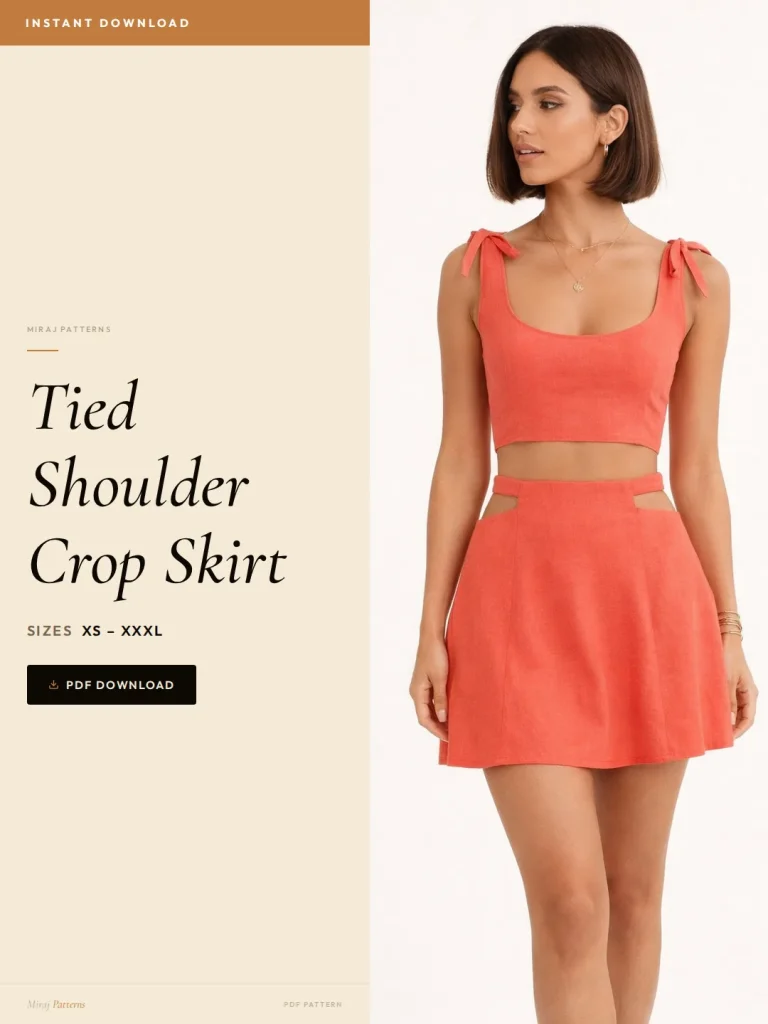 Tied Shoulder Crop Skirt sewing pattern - PDF instant download