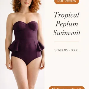 Tropical Peplum Swimsuit sewing pattern - PDF instant download