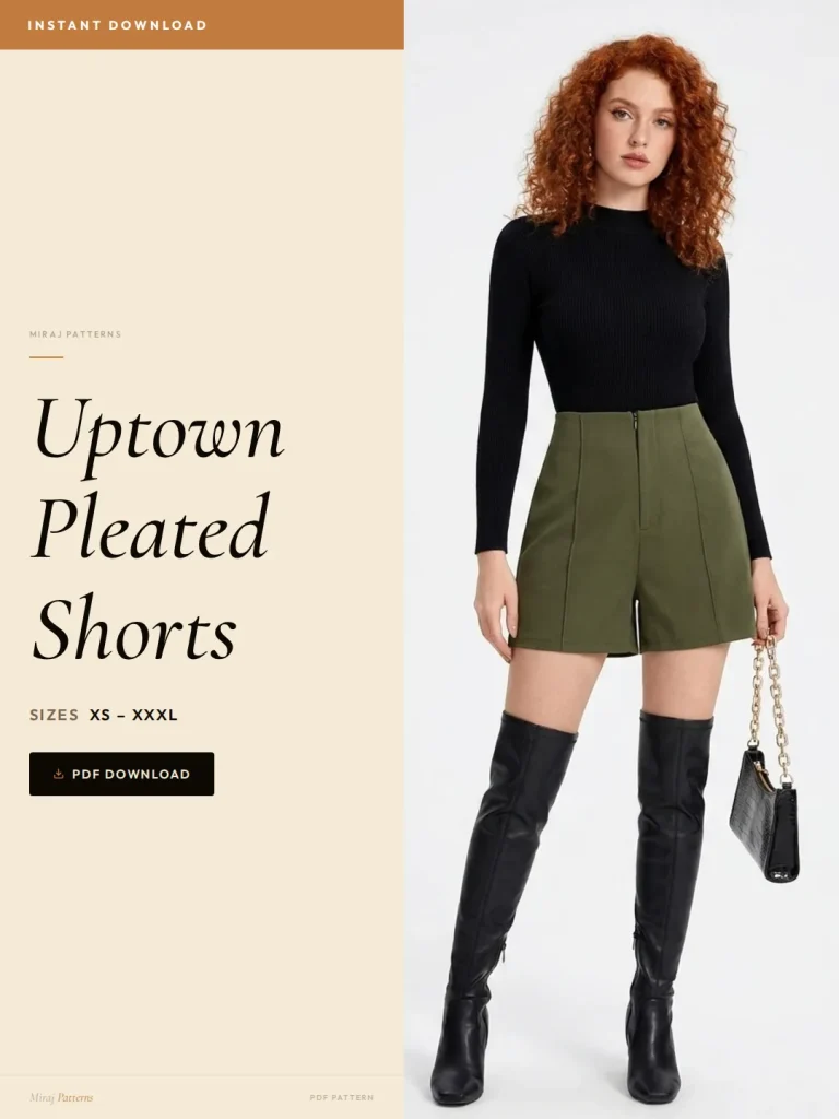 Uptown Pleated Shorts sewing pattern - PDF instant download