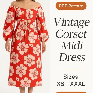Vintage Corset Midi Dress sewing pattern - PDF instant download