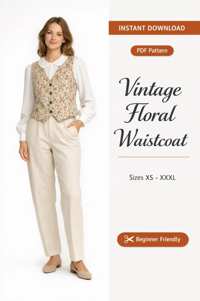 Vintage Floral Waistcoat sewing pattern - PDF instant download
